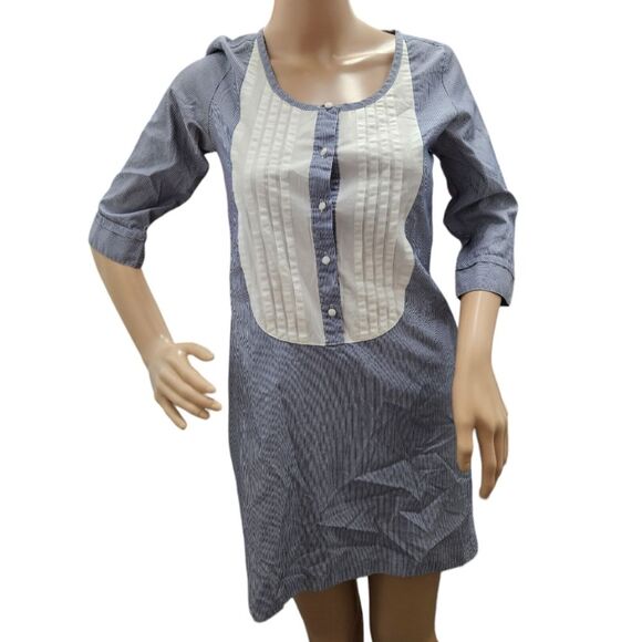 Lark & Wolff Striped Shirt Dress with pleated bib - Picture 2 of 10